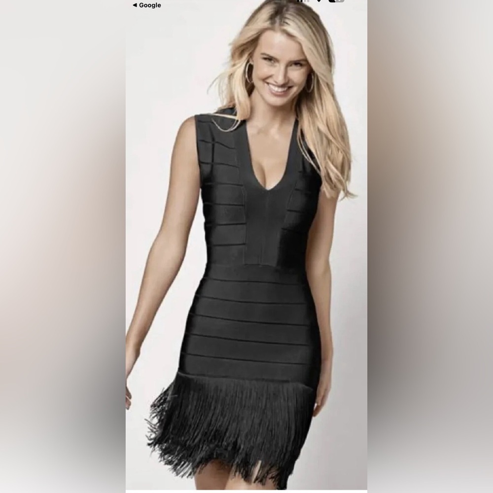 VENUS Black Fringe bandage Mini Dress. Little black dress date night, - Picture 6 of 10